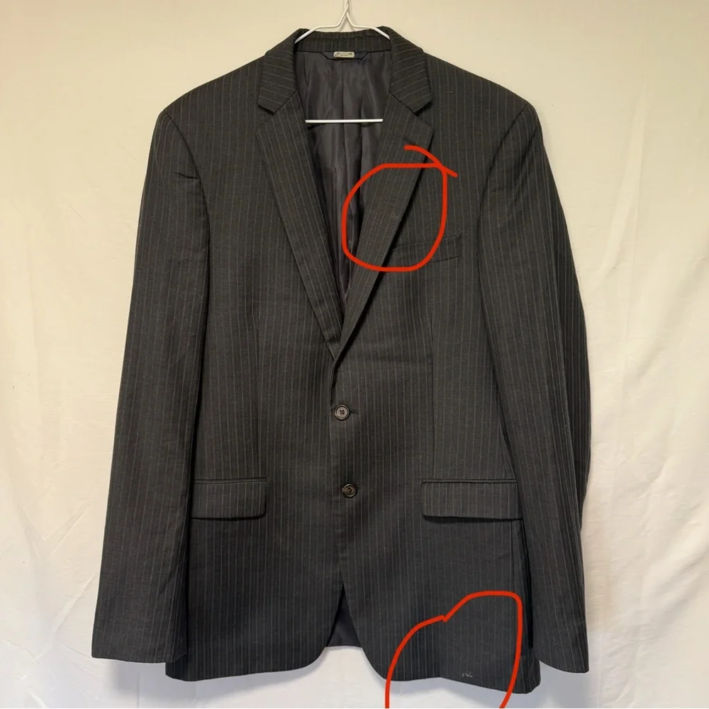 Ralph Ralph Lauren Wool Pinstripe Blazer Mens 40L Career Office Suit Jacket Gray
